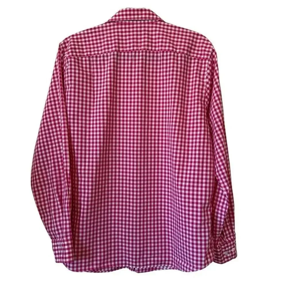 Faconnable Classic Pink & White Checked Long Slv Blouse Sz L